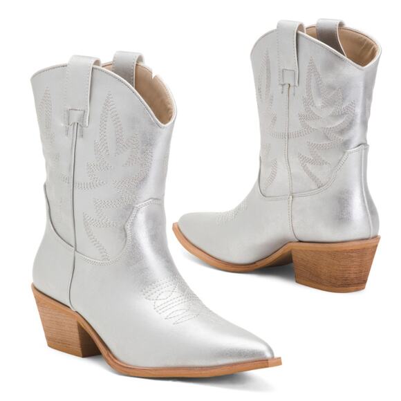 NWT Mi.iM Women's Claire Embroidered Mid Calf Metallic Western Cowboy Boots - Picture 2 of 7